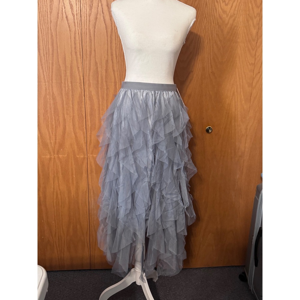 Womens Tulle Tiered Ruffle Maxi Skirt Strapless High Low Mesh Cover Up NWOT - Picture 8 of 10